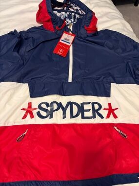 Spyder Navy White Red Colorblock Pullover Windbreaker